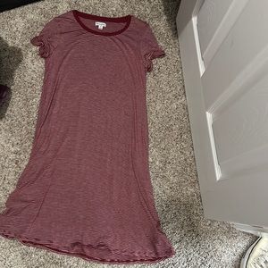 burgundy dress with white stripes